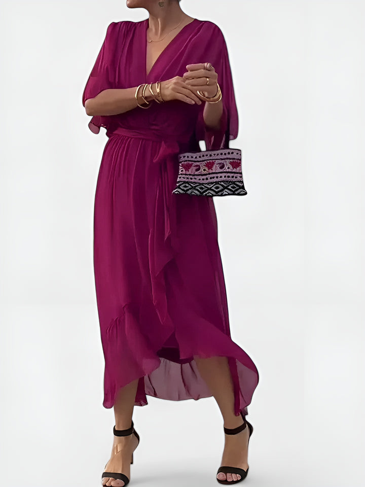 Girevessa | Elegant Wrap Midi Dress with Tie Waist