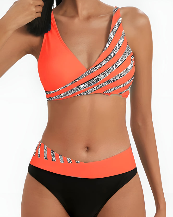 Gretta | Asymmetrical Bikini Set with Printed Detail