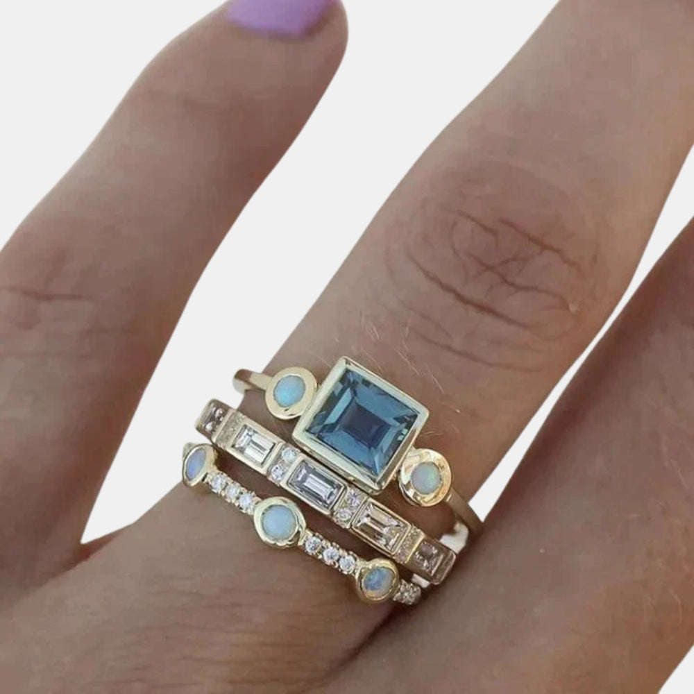 Hadlee | Vintage Style Stacking Ring Set with Crystals