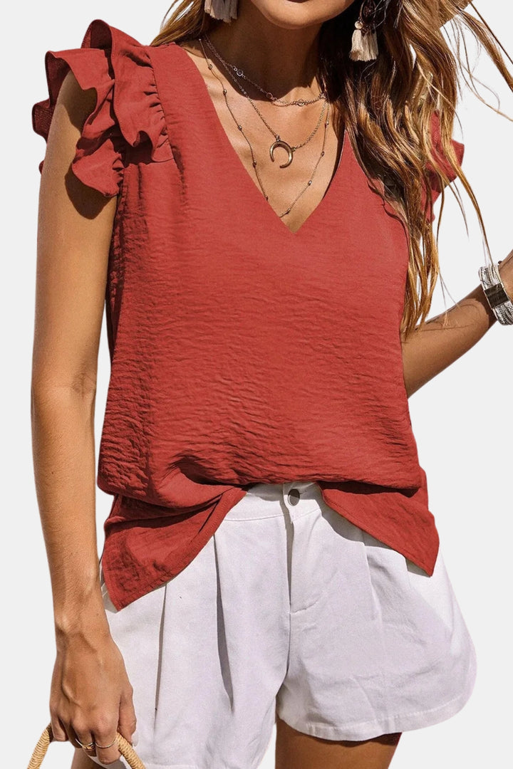 Halessa | Ruffle Sleeve V Neck Top