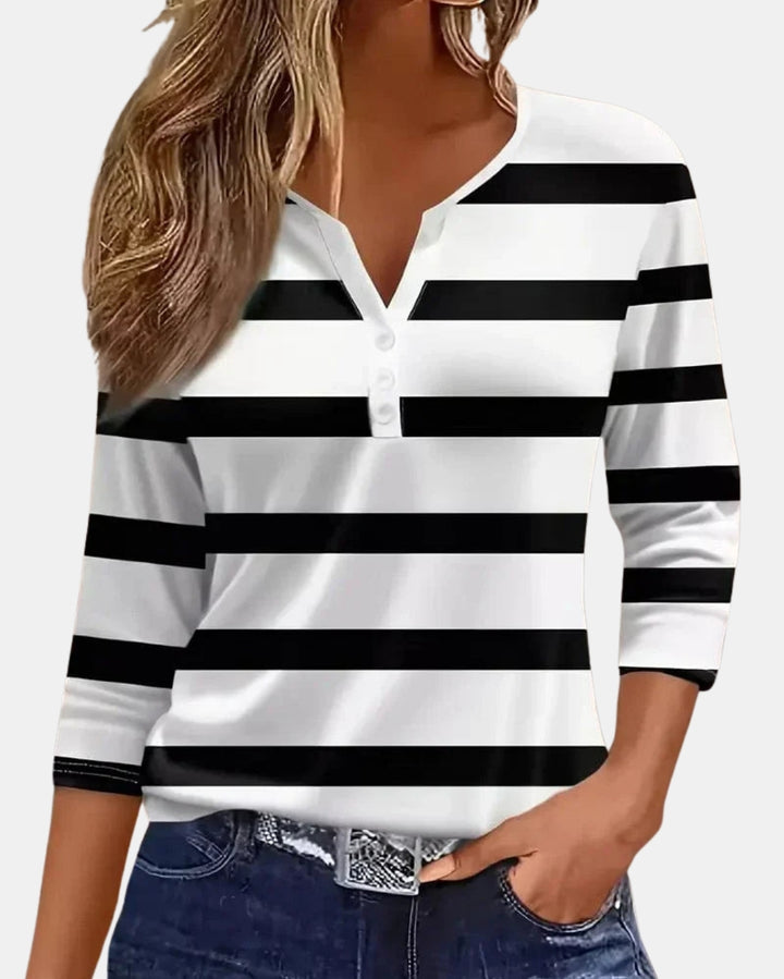 Halira | Striped V Neck 3/4 Sleeve Top