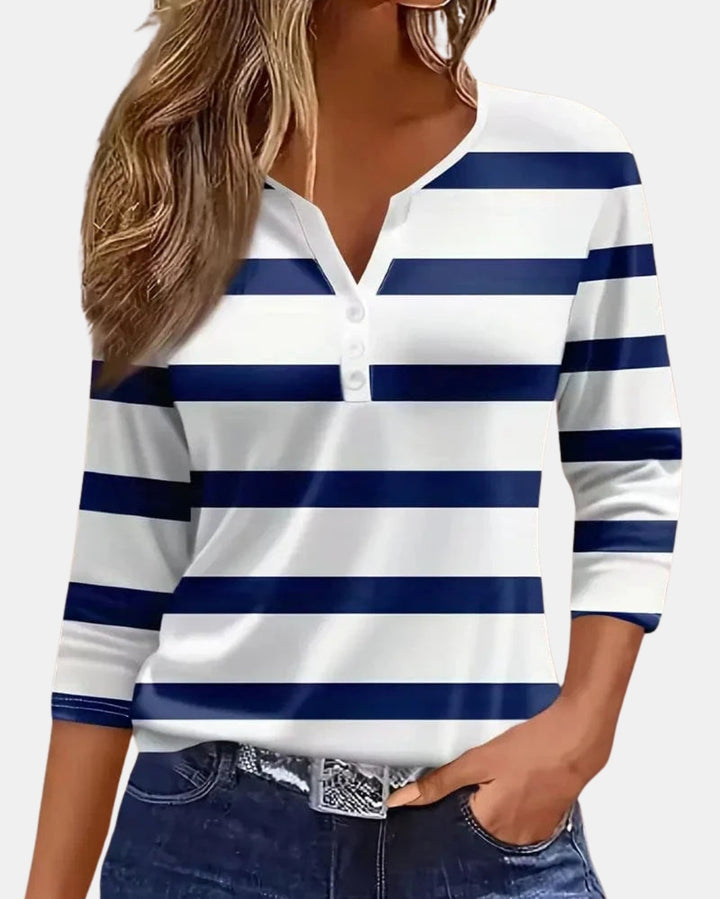 Halira | Striped V Neck 3/4 Sleeve Top
