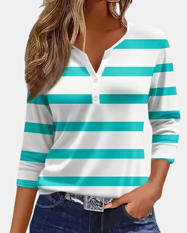 Halira | Striped V Neck 3/4 Sleeve Top