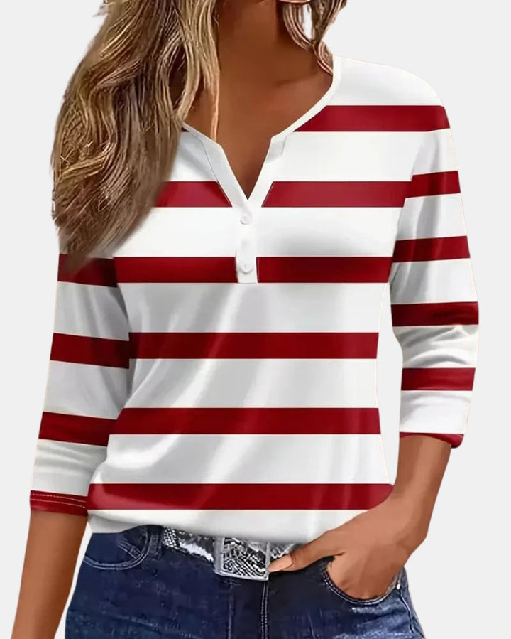 Halira | Striped V Neck 3/4 Sleeve Top