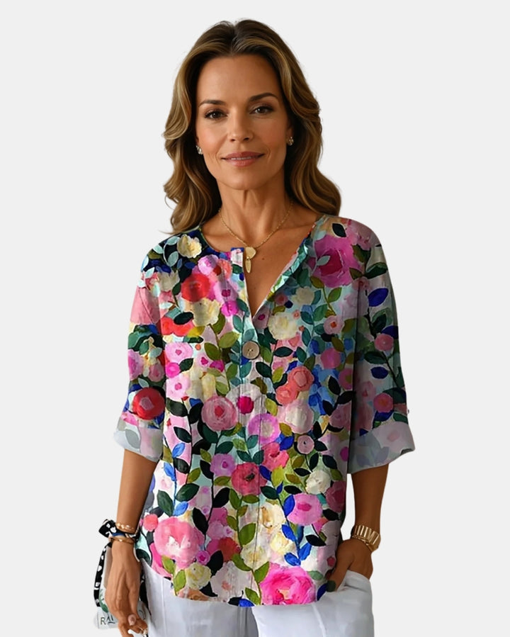 Halyzora | Floral Print V Neck Blouse
