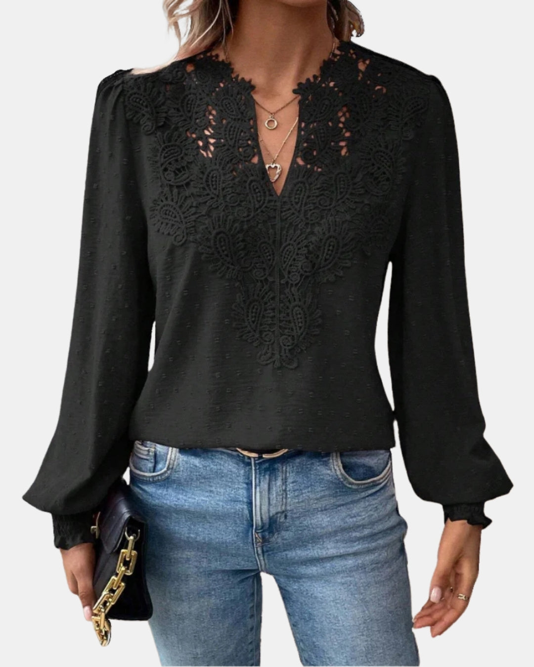 Halyzorra | Elegant Lace Blouse with V Neck