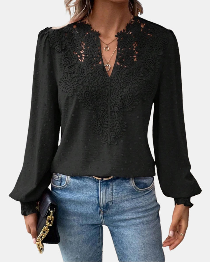 Halyzorra | Elegant Lace Blouse with V Neck