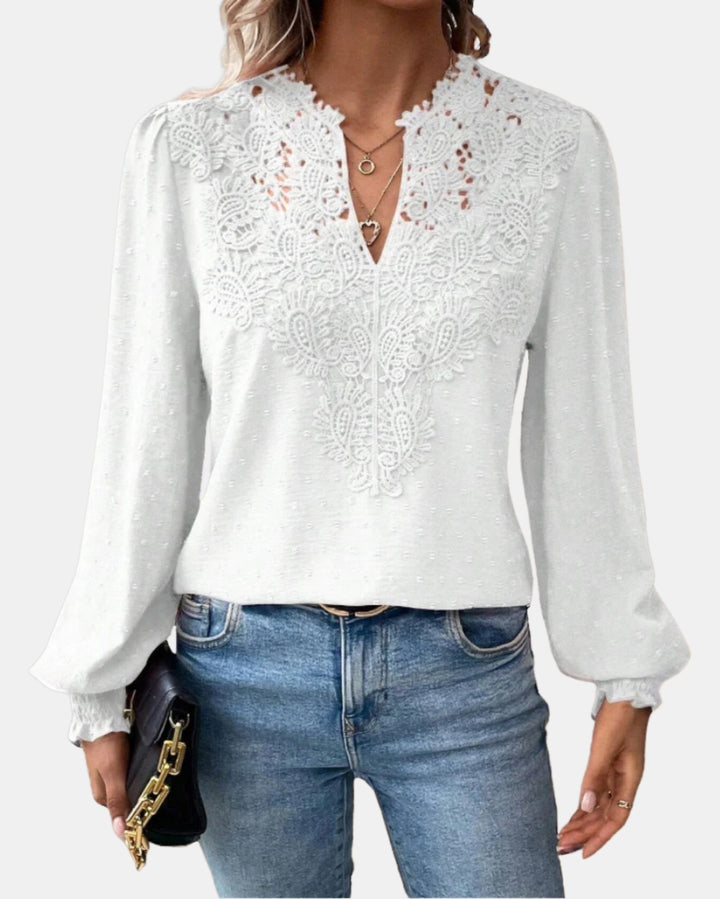 Halyzorra | Elegant Lace Blouse with V Neck