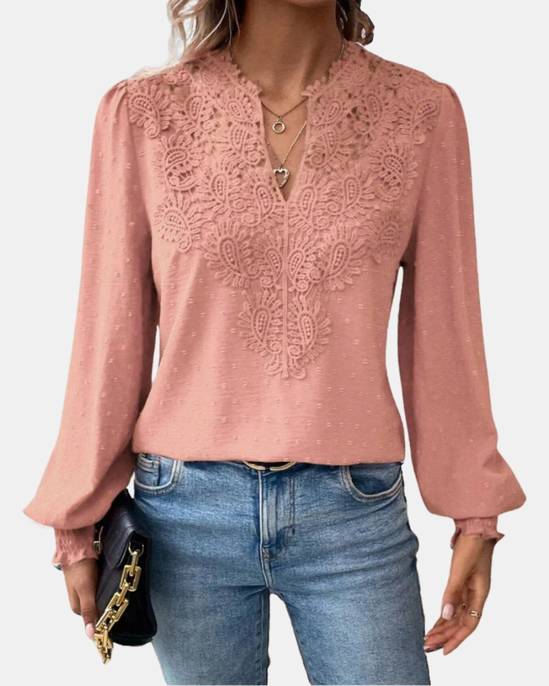 Halyzorra | Elegant Lace Blouse with V Neck