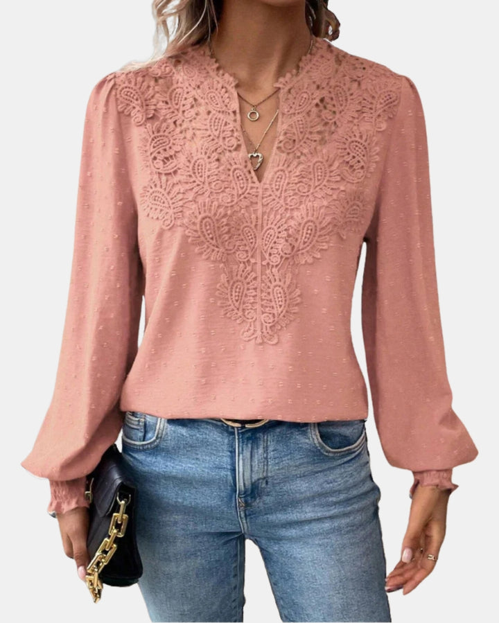 Halyzorra | Elegant Lace Blouse with V Neck