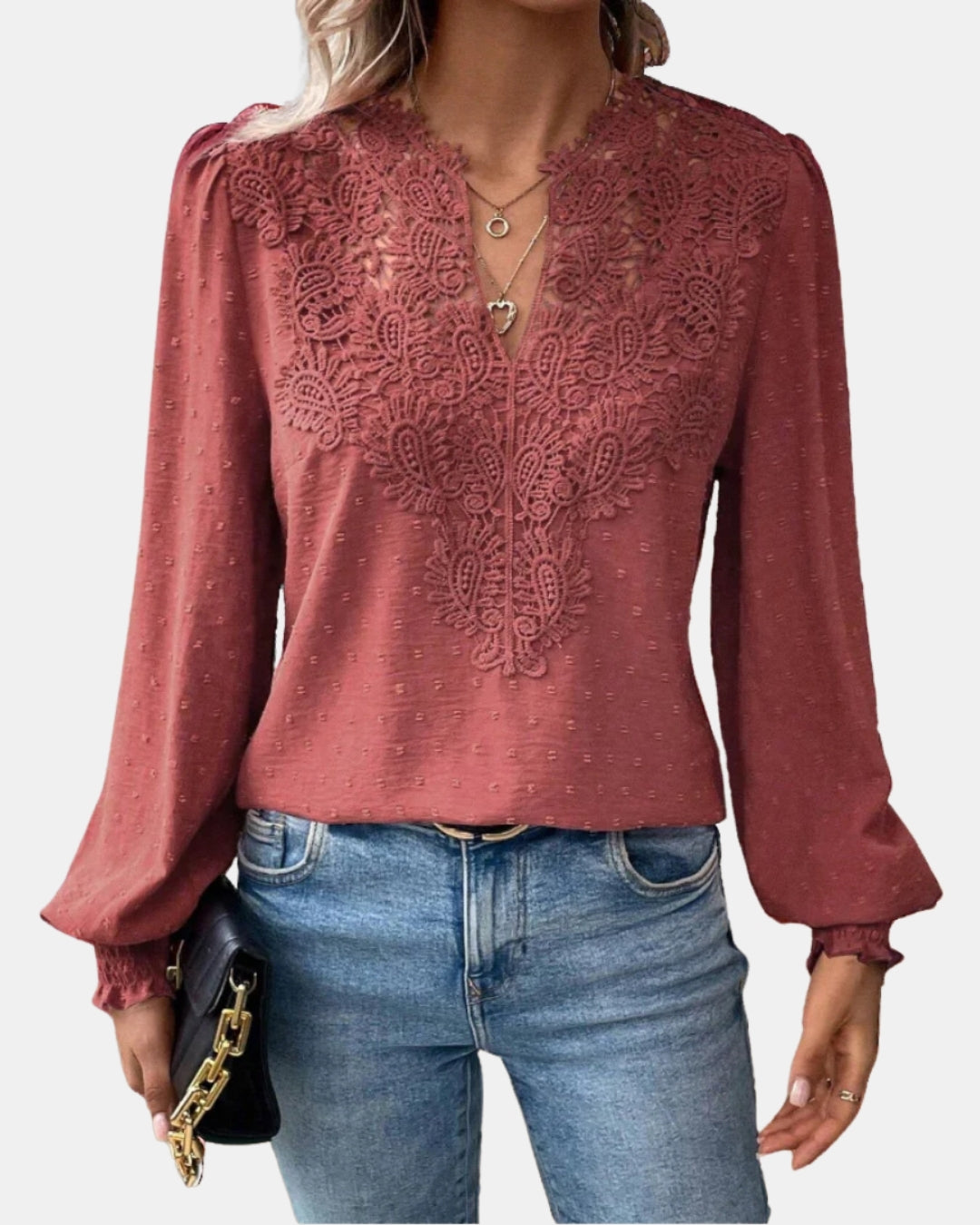 Halyzorra | Elegant Lace Blouse with V Neck