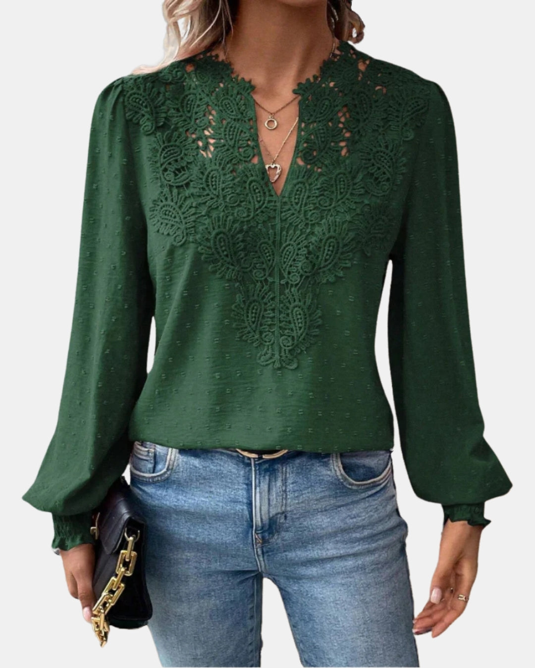 Halyzorra | Elegant Lace Blouse with V Neck