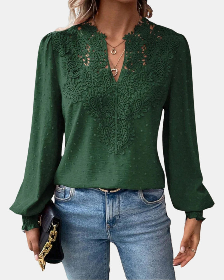 Halyzorra | Elegant Lace Blouse with V Neck