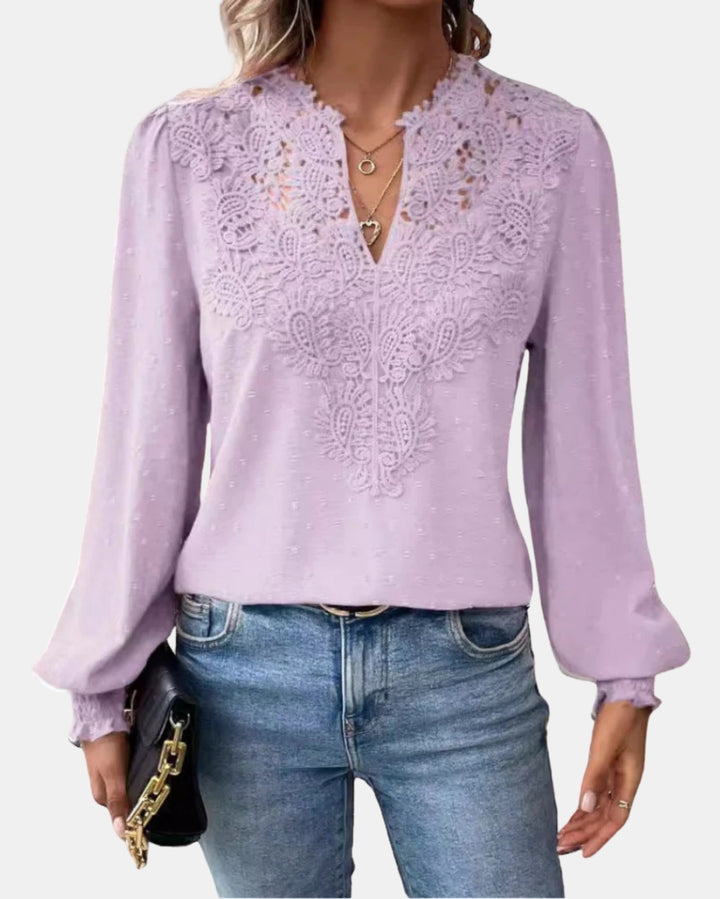 Halyzorra | Elegant Lace Blouse with V Neck