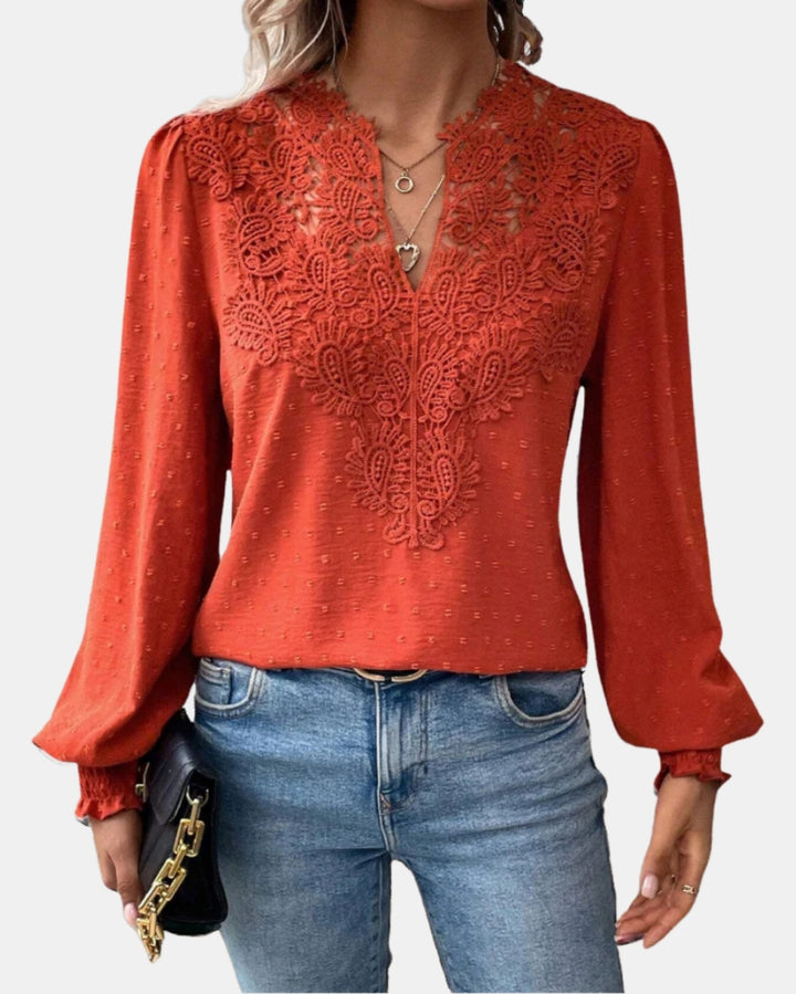 Halyzorra | Elegant Lace Blouse with V Neck