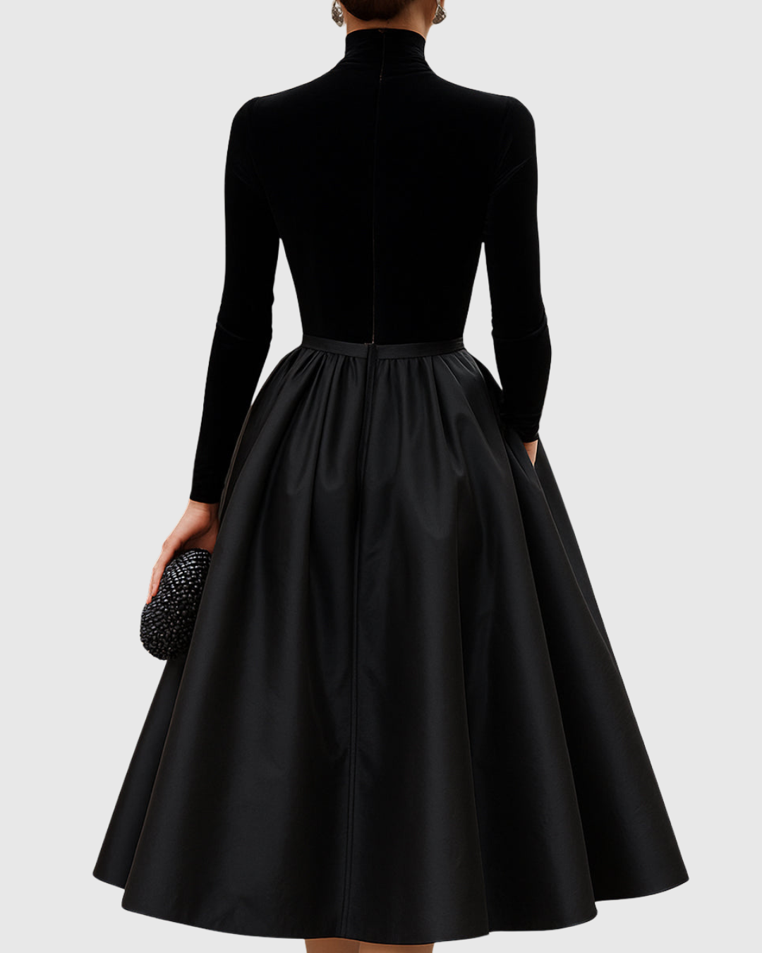 Harlynna | Elegant Turtleneck Midi Dress with Full Skirt