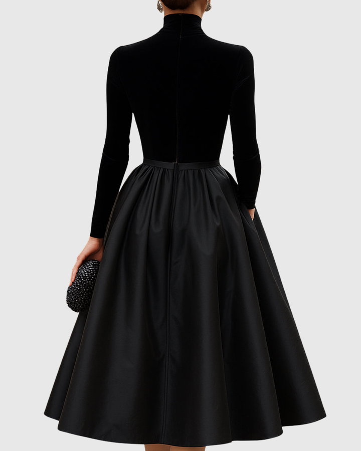 Harlynna | Elegant Turtleneck Midi Dress with Full Skirt