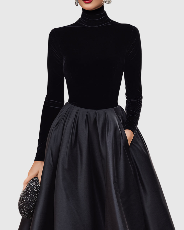 Harlynna | Elegant Turtleneck Midi Dress with Full Skirt