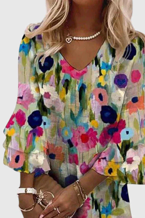 Harper | Chic Floral V Neck Mini Dress