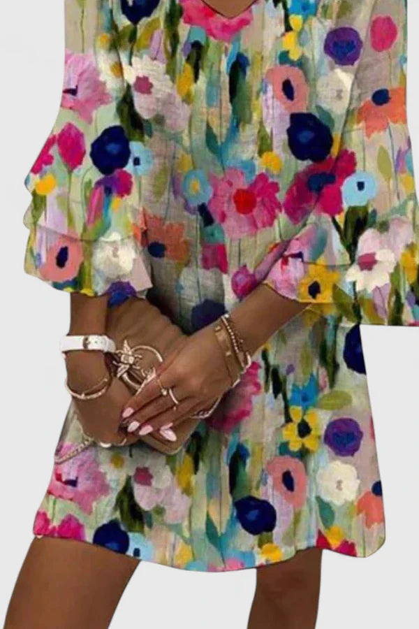 Harper | Chic Floral V Neck Mini Dress
