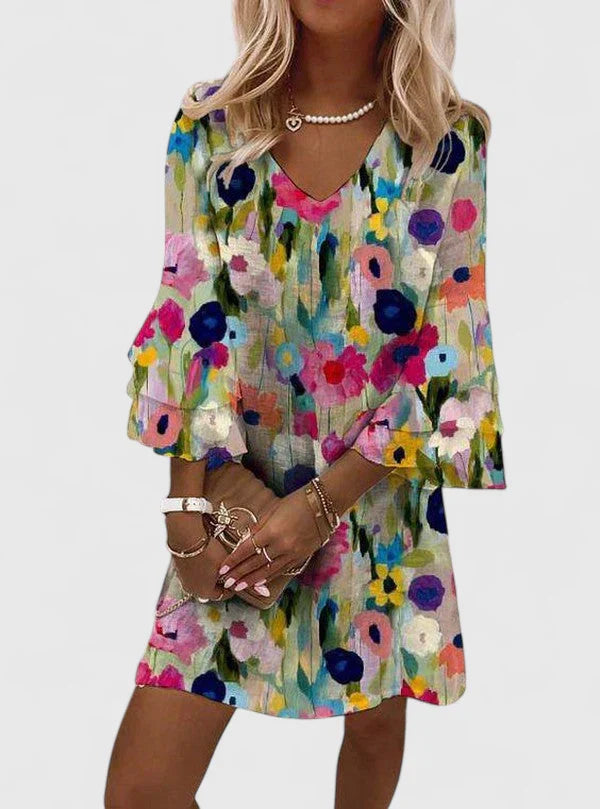 Harper | Chic Floral V Neck Mini Dress