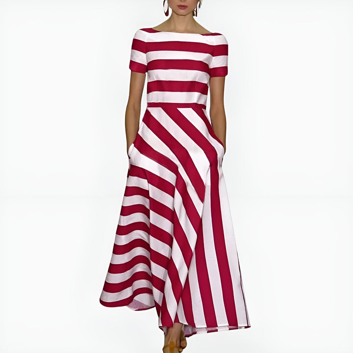 Havoria | Classic Striped Midi Dress with Boat Neck