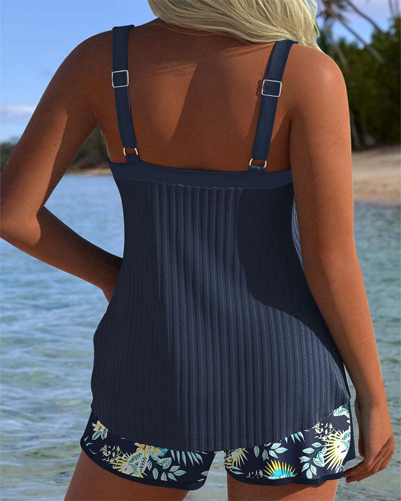 Heather | Ribbed Tankini Set with Drawstring Detail