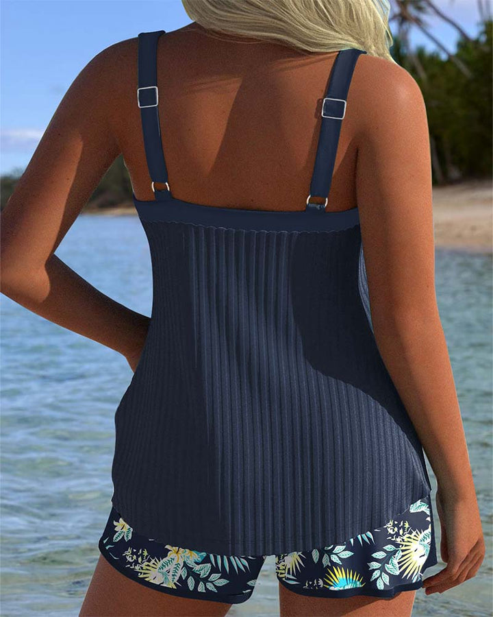 Heather | Ribbed Tankini Set with Drawstring Detail