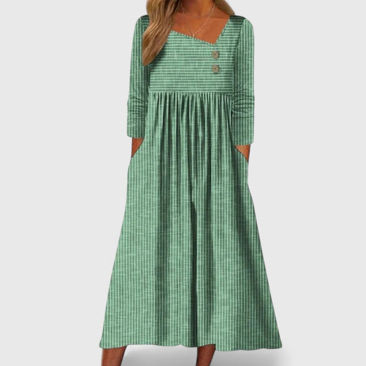 Helmira | Elegant Midi Dress with Button Detail
