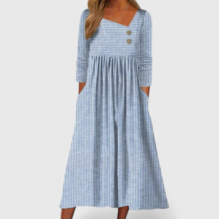 Helmira | Elegant Midi Dress with Button Detail