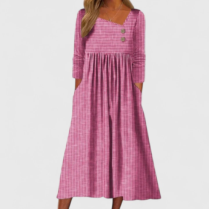 Helmira | Elegant Midi Dress with Button Detail