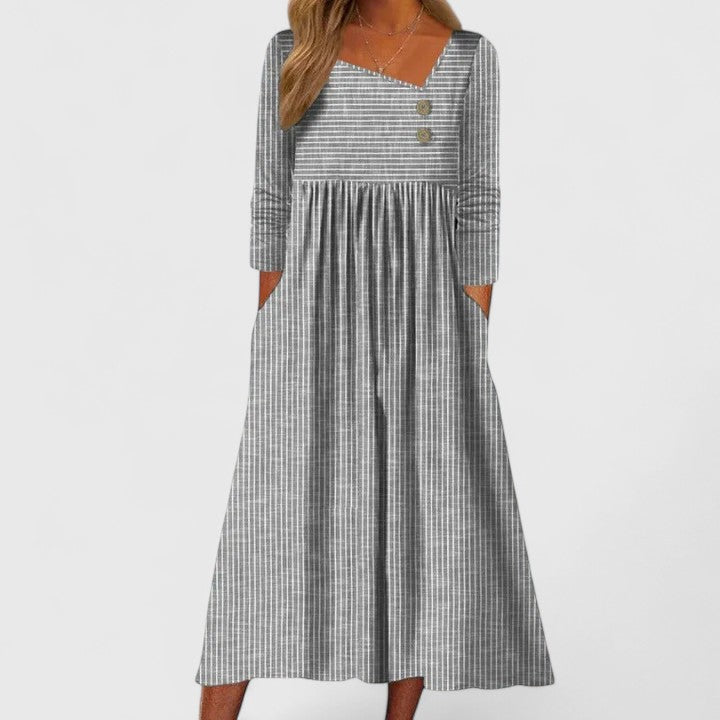 Helmira | Elegant Midi Dress with Button Detail