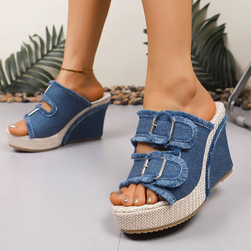 Heloise | Platform Wedge Sandals with Buckle Straps