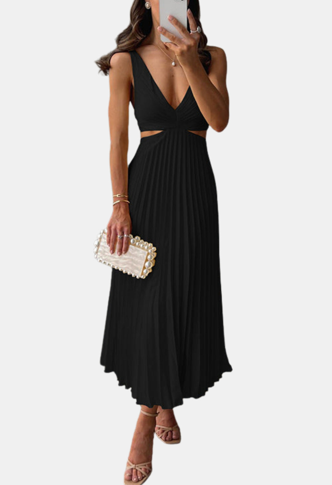 Herynza | Wedding Guest Pleated Cutout Midi Dress