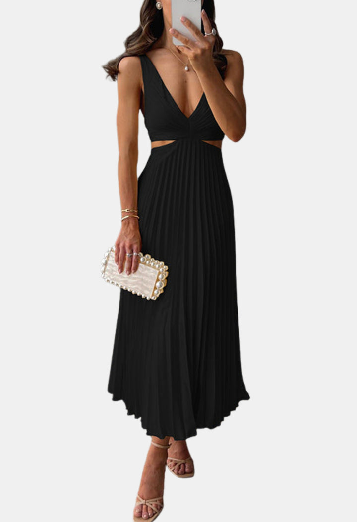 Herynza | Wedding Guest Pleated Cutout Midi Dress