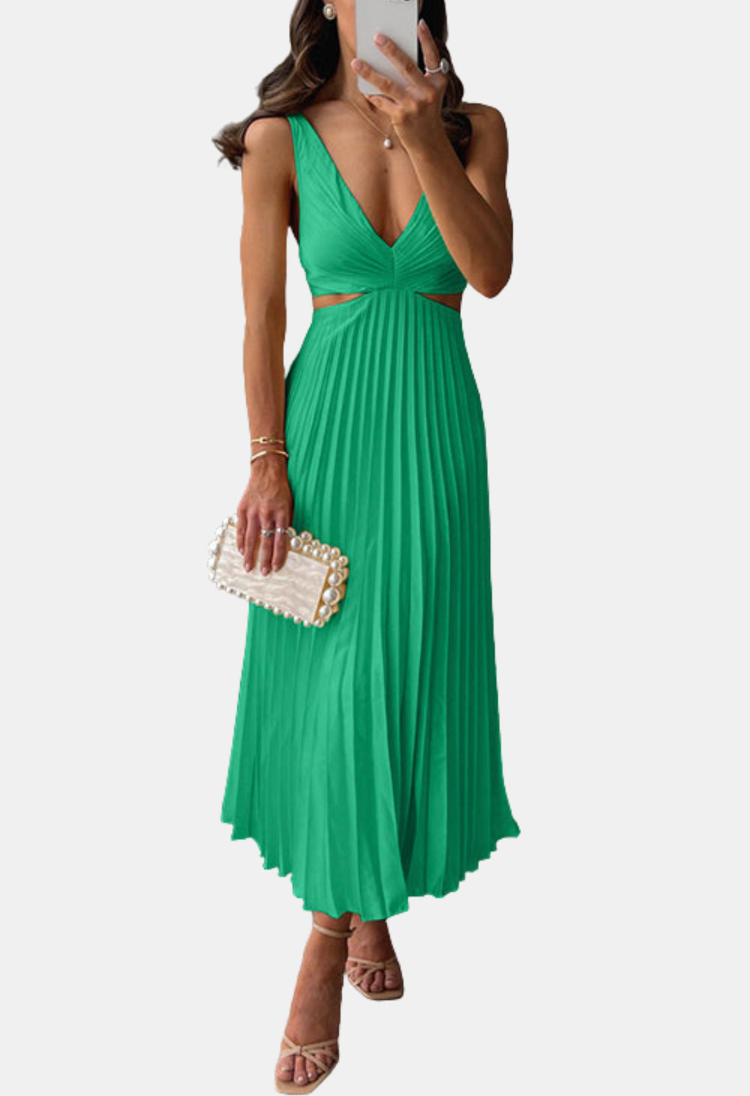 Herynza | Wedding Guest Pleated Cutout Midi Dress
