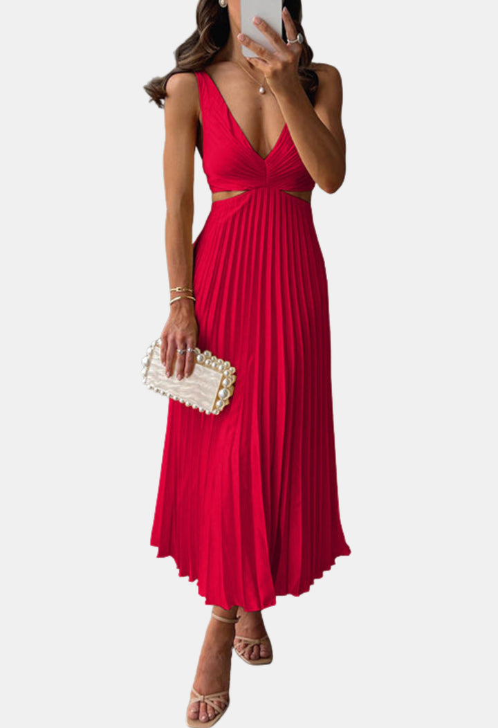 Herynza | Wedding Guest Pleated Cutout Midi Dress