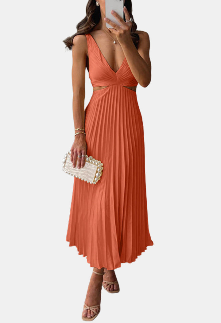 Herynza | Wedding Guest Pleated Cutout Midi Dress