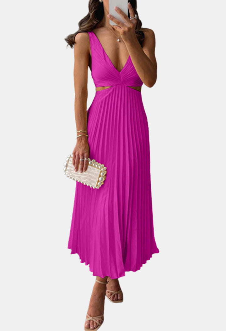Herynza | Wedding Guest Pleated Cutout Midi Dress