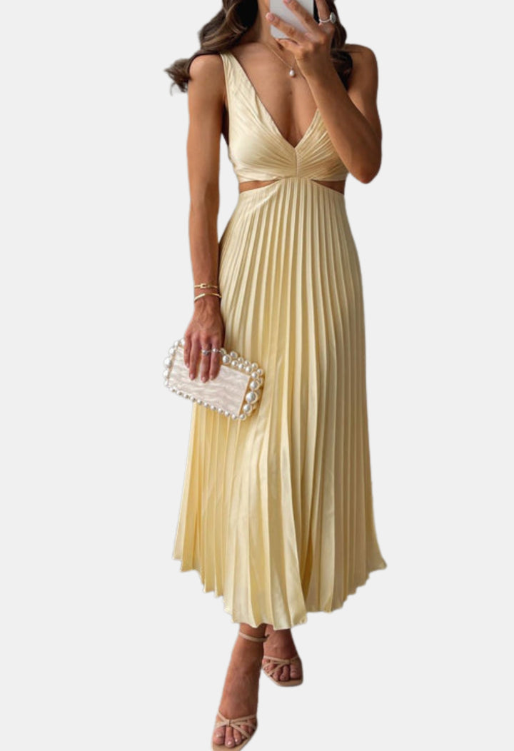 Herynza | Wedding Guest Pleated Cutout Midi Dress