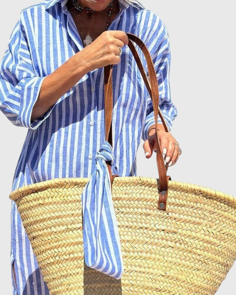 Heryvella | Striped Button Front Shirt Dress with Long Sleeves