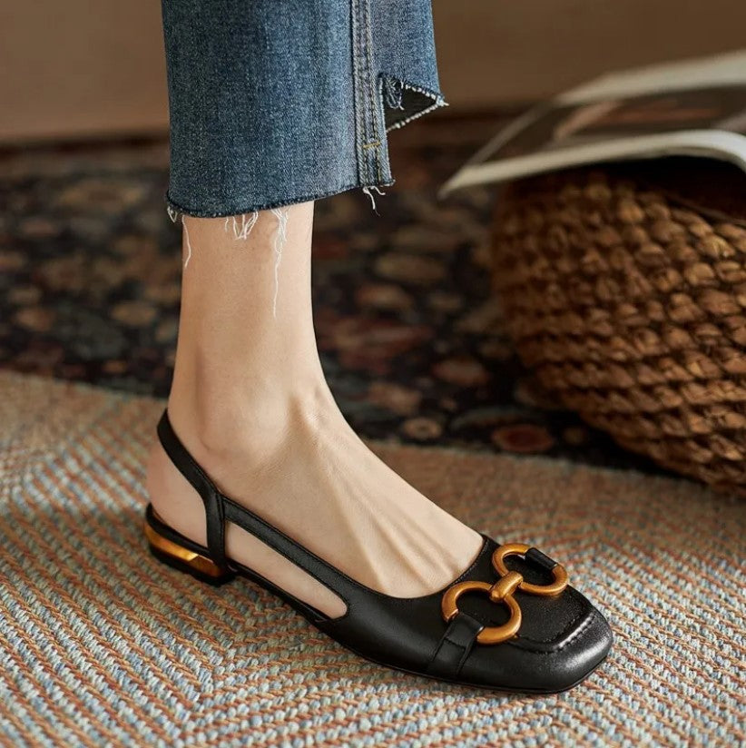 Hildy | Elegant Slingback Flats with Buckle Detail