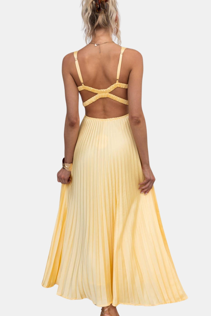 Horyndessa | Classic Pleated Midi Dress with V-Neck