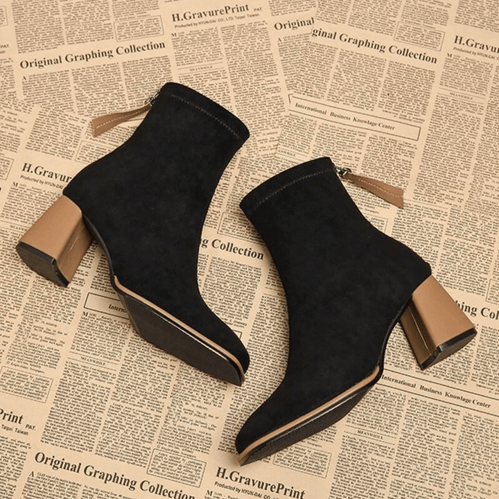 Huldah | Pointed Toe Ankle Boots with Block Heel