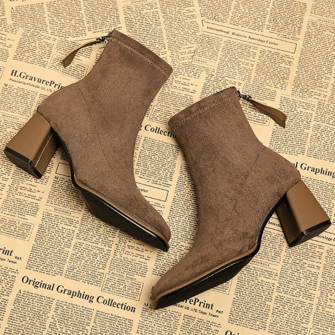 Huldah | Pointed Toe Ankle Boots with Block Heel