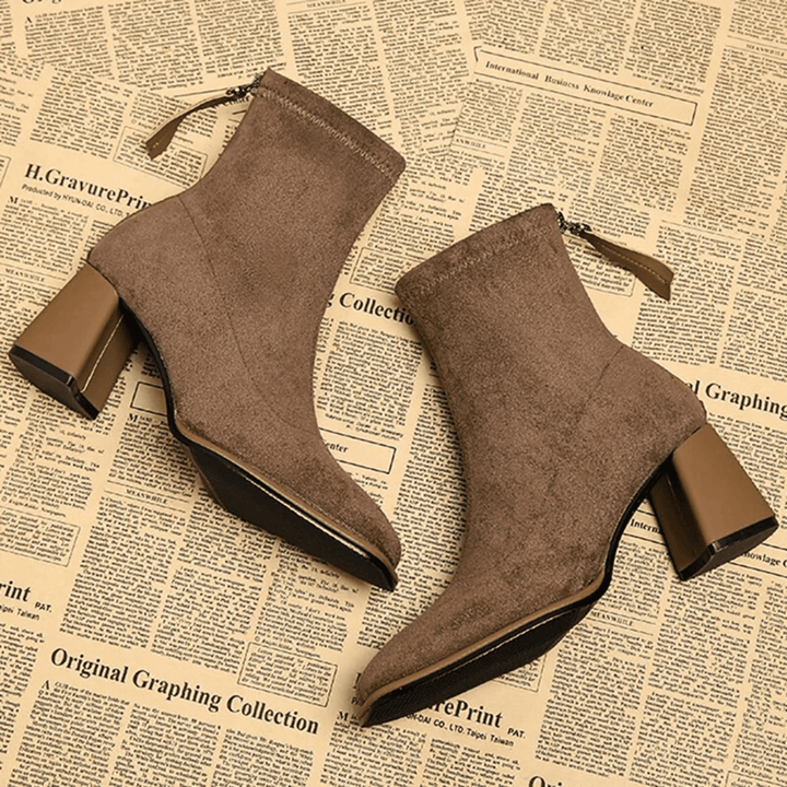 Huldah | Pointed Toe Ankle Boots with Block Heel