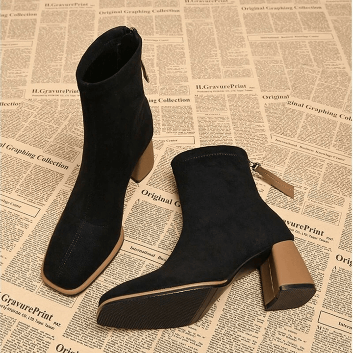 Huldah | Pointed Toe Ankle Boots with Block Heel