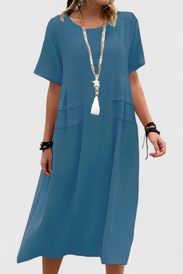 Hynzaria | Casual Midi Dress with Patch Pockets