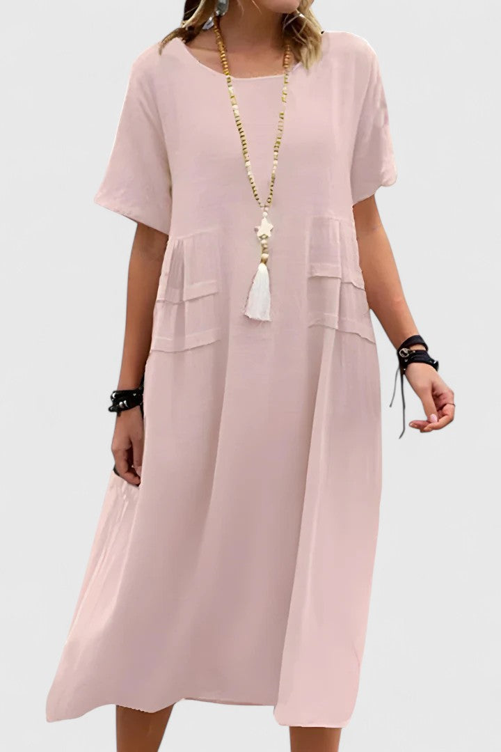 Hynzaria | Casual Midi Dress with Patch Pockets