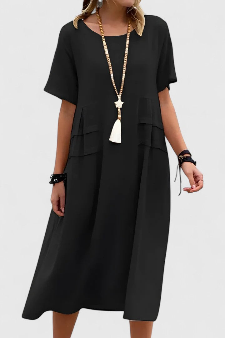 Hynzaria | Casual Midi Dress with Patch Pockets